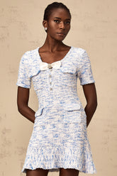 Éloïse blue checked knit mini dress