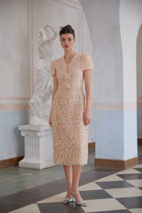 Bérengère neutrals faux-flower crochet midi dress