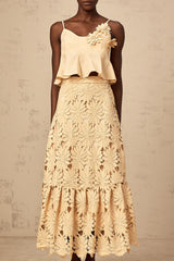 Céline khaki cut-out flared top & skirt matching set