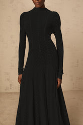Athena wavy-pattern lace maxi dress in Black