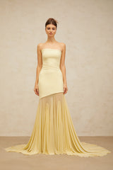 Josiane yellow off-shoulder sheer tulle maxi dress