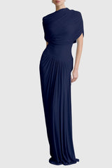 Aakifa Asymmetric Draped Maxi Dress - Navy