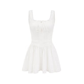 Leiana white pleated lace straps dress