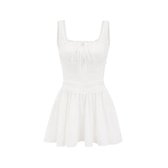 Leiana white pleated lace straps dress