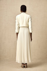Blanche white embellished pleated jacket & dress matching set