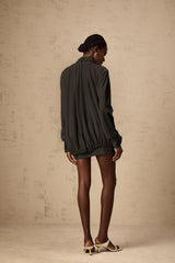 Maeva faux-flower ruched mini dress in Black