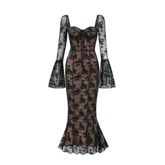 Marlene flared lace maxi dress in Black
