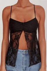 Alondra Lace Split Top - Black