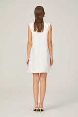 Elisabeth A-line sleeveless beaded tweed mini dress in Whỉte