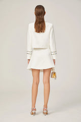 Katia white crystal-embellished trim jacket & skirt matching set
