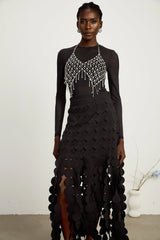 Hanna disc-design fringed maxi skirt in Black