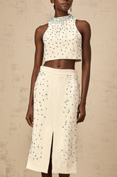 Clothilde off-white embellished top & skirt matching set