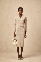 Leonie khaki star-motif crochet knit cardigan & skirt matching set