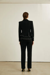 Élise black zip-detail jacket & trousers matching set