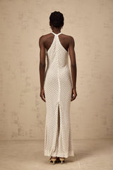 Claudine white embellished halterneck maxi dress