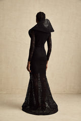 Inès black structured split-detail fishtail maxi dress