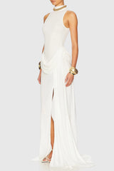 Amaya Draped Sleeveless Split Maxi Dress - White