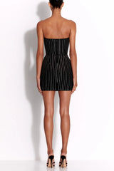 Erlina Crystal Pinstripe Strapless Mini Dress