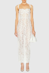 Jalana Lace Corset Midi Dress - White