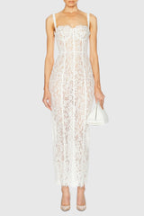 Jalana Lace Corset Midi Dress - White