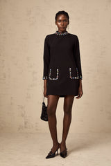 Juliette black crystal long-sleeved mini dress