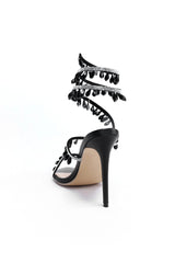 Haley Rhinestone Ankle-Wrap Stiletto Sandals