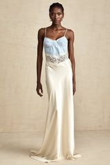 Lisette lace-trim panelled maxi dress in white