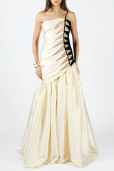 Bahar One Shoulder Satin Ruched Maxi Dress