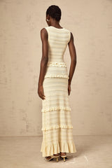 Airelle beige ruffled sleeveless knit maxi dress