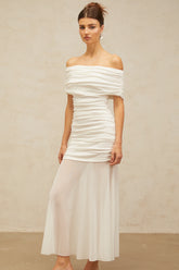 Calliopée white off-shoulder panelled midi dress