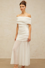 Calliopée white off-shoulder panelled midi dress
