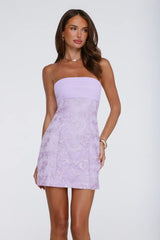 Soft Meadow Strapless Embroidered Mini Dress Lilac