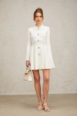 Emeline white pleated knit mini dress