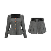 Agathe grey herringbone top & shorts matching set