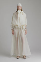 Honorine white tie-neck ruffled maxi dress