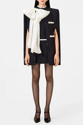 Abene Bow Beaded Embellished Knit Cape - Black