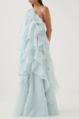 Caysie Halter Floral Ruffle Layered Maxi Dress - Blue