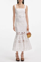 Keane Lace Insert Belted Midi Dress