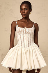Fleur white lace-detail corset mini dress