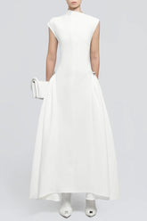 Eorkone Symmetric Drapes Flared Midi Dress - White