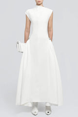 Eorkone Symmetric Drapes Flared Midi Dress - White