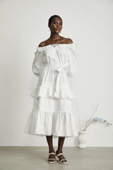 Capucine lace-trim cut-out layered midi dress