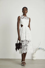 Emma guipure-lace sleeveless midi dress