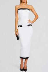 Anklyn Ribbed Strapless Midi Bandage Dress