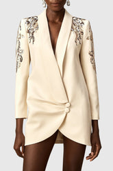 Charnita Sequin Embellished Blazer Dress - Beige