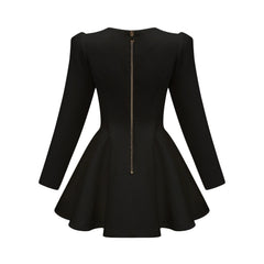Élise pleated peplum-hem blazer dress in Black