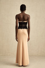 Delphine lace-panel off-shoulder corset maxi dress
