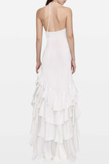 Malia Halter Mesh Flower Ruffle Midi Dress