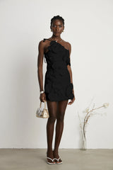 Liane floral off-shoulder mini dress in Black