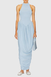 Doyle Sleeveless Ruched Midi Dress - Blue